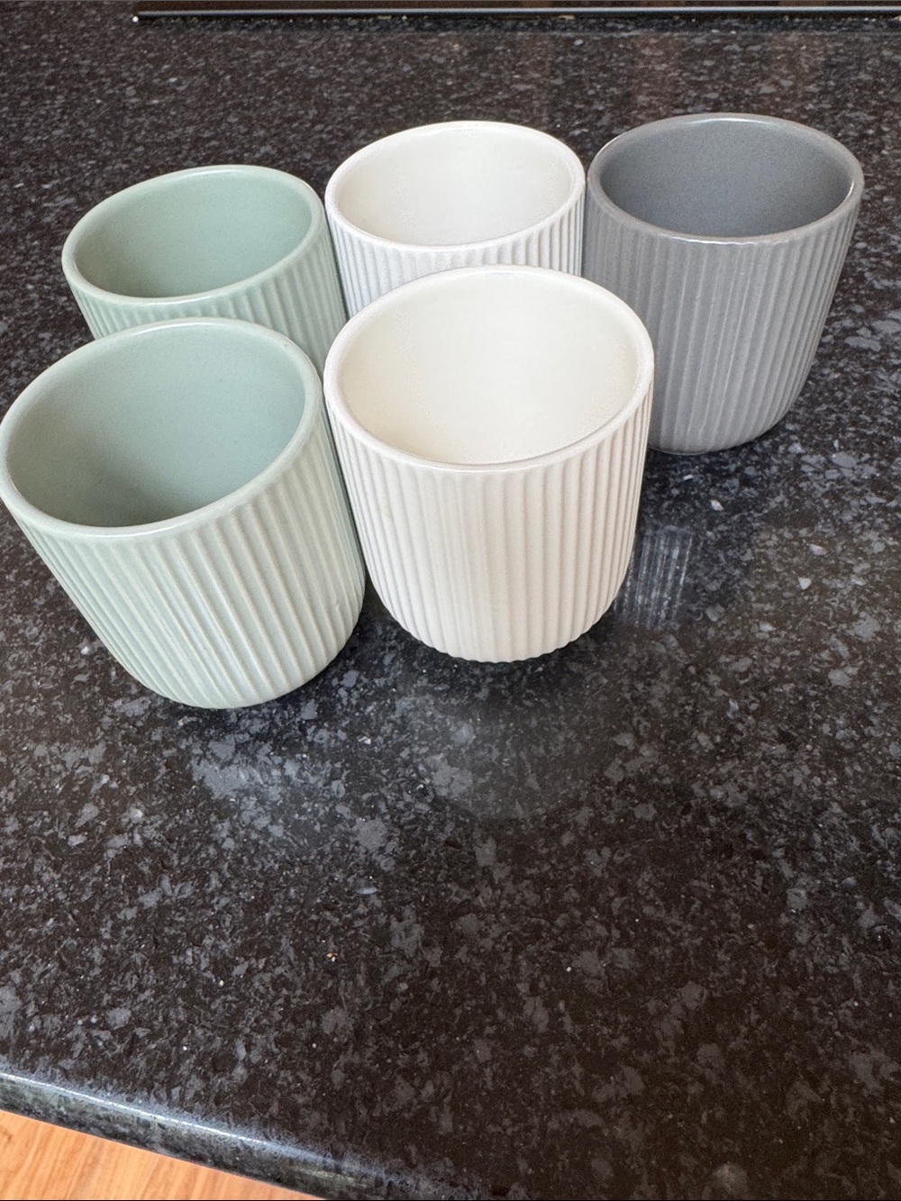 NORWEX Ribbed Ceramic Tumbler Set - 2 White, 2 Sage & 1 Gray